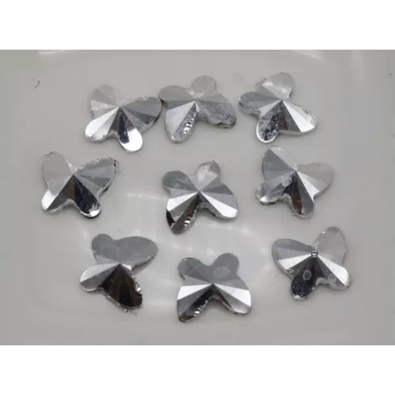 EOEMY 500 Silver Acrylic Heart Flower Butterfly Pyramid Flatback Rhinestone Gems 8mm-Butterfly