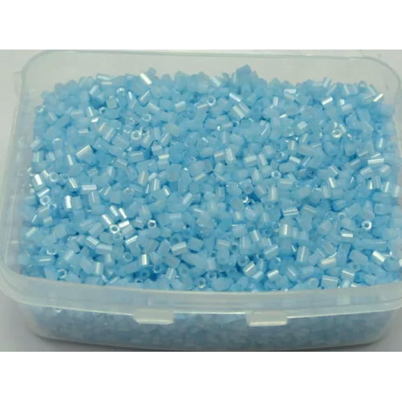 EOEMY 5000 Glass Tube Bugle Beads 2X2mm Ceylon Color + Storage Box Jewelry Making-Ceylon Sky Blue