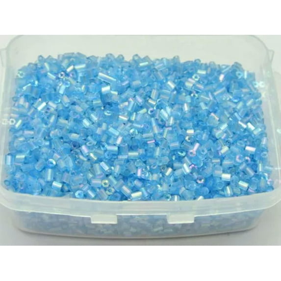 EOEMY 5000 Glass Tube Bugle Beads 2X2mm Transparent Ab + Storage Box Jewelry Make-Skyblue