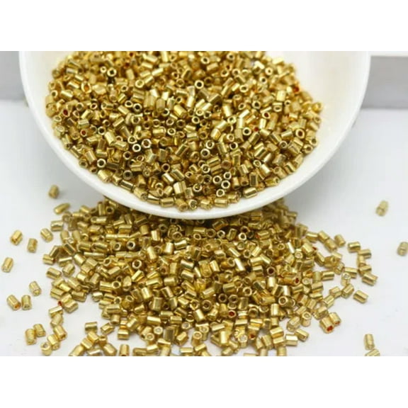 EOEMY 5000 Metallic Colour Glass Tube Bugle Beads 2X2mm + Storage Box-Metallic Gold