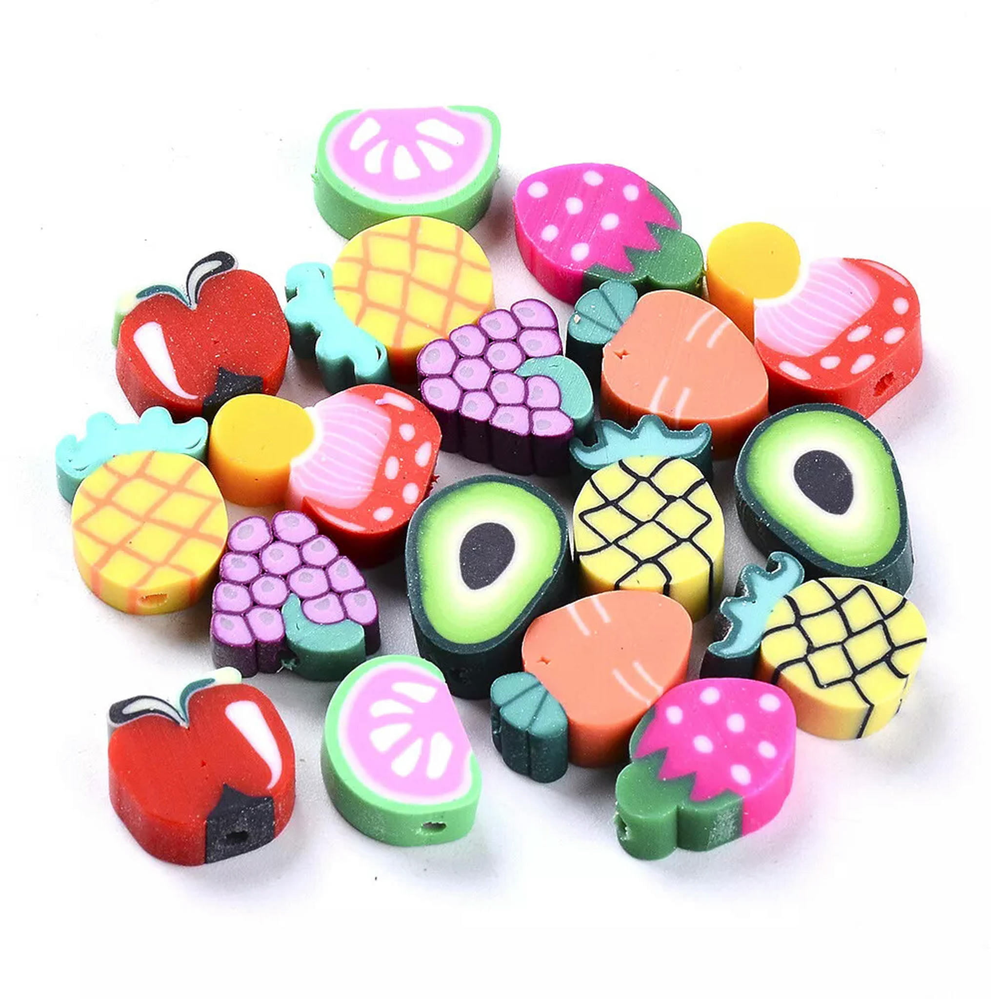 EOEMY 500Pcs Mixed Handmade Polymer Clay Fruit Beads Cute Colorful Loose Spacer 8~14mm