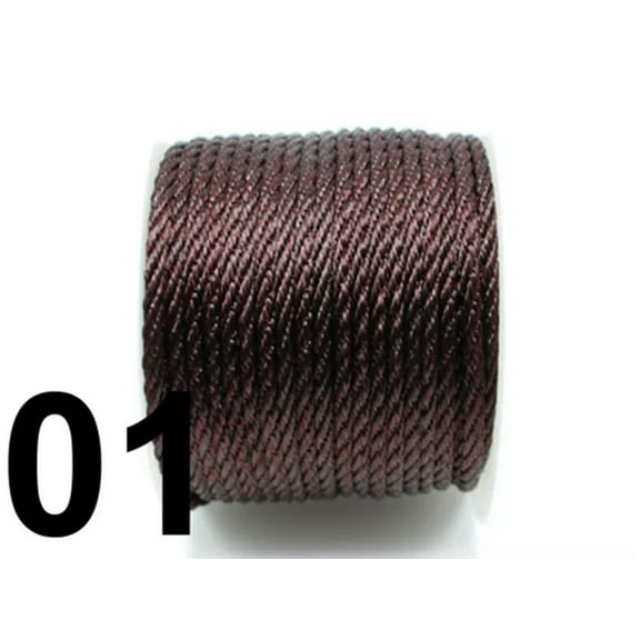 EOEMY 50Meter Nylon String Chinese Satin Silk Braided Cord 2mm Love Binding Rope Spool-1# Brown