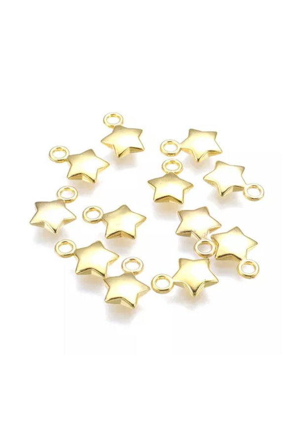 50Pcs Ccb Plastic Charms Mini Star Pendants For Earring Jewelry Making 13.5X10mm-Gold