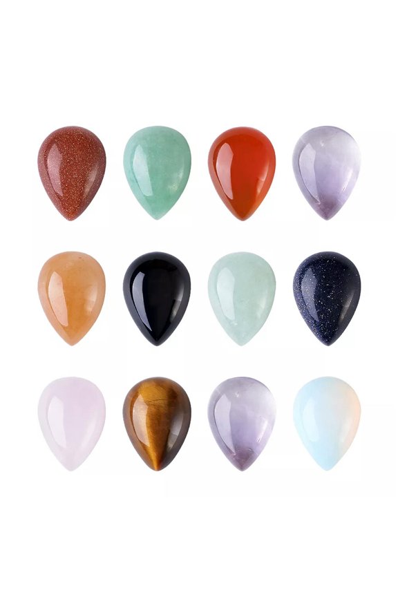 50Pcs Gemstone Flatback Drop Cabochons Smooth Gems Charms Pendants Beads 14X10mm