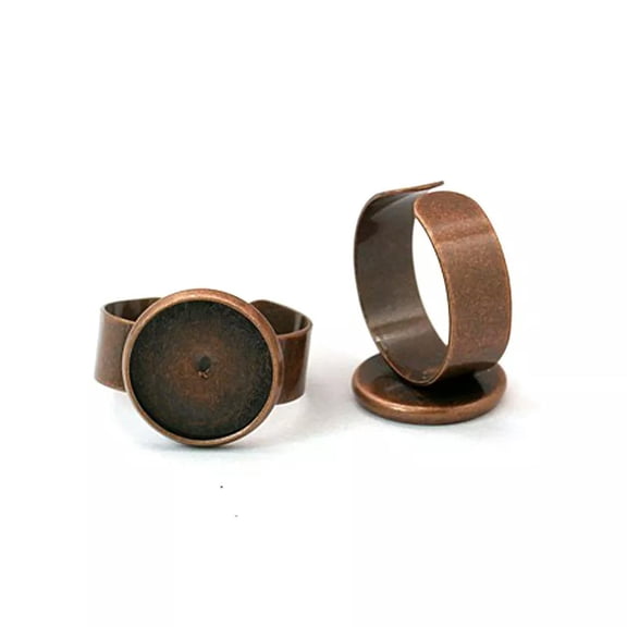 EOEMY 50Pcs Red Copper Brass Cuff Ring Blanks W/ Bezel Setting Cups Findings 14mm Tray
