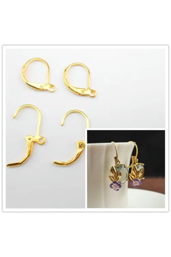 50Pcs Wholesale Lot Leverback Earring Findings Gold Round Hoop Ear Wire For Bead-50