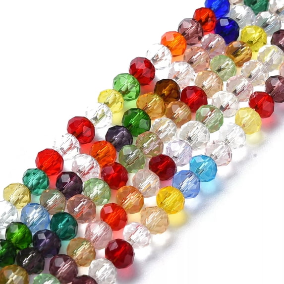 EOEMY 50Strand 4mm Colorful Faceted Glass Rondelle Beads Tiny Loose Spacer Beads Craft