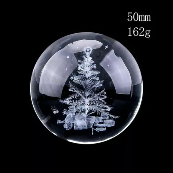 EOEMY 50mm Crystal Ball Figurines Miniature Paperweight 3D Laser Engraved Glass Sphere-Christmas Tree