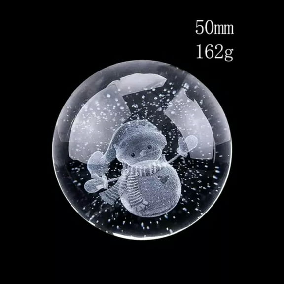 EOEMY 50mm Crystal Ball Figurines Miniature Paperweight 3D Laser Engraved Glass Sphere-Snowman