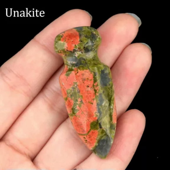 EOEMY 5Cm Mini Chakra Natural Dagger Crystal Hand Carved Knife Quartz Polished Healing-Unakite-1Pc (Random Pick)