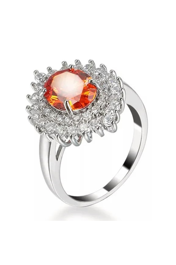 5Ct Flower Oval Cut Red Aaa Cz Womens Anniversary Band 925 Silver Ring Size 6-10