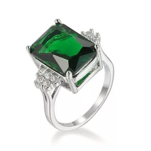 EOEMY 5Ct Square Cut Green Zircon Ring Band 925 Silver Women'S Wedding Ring Size 6-10