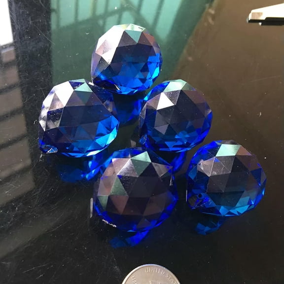 EOEMY 5Pc 30mm Blue Crystal Prism Austrian Crystal Rainbow Maker Decor Home Decoration