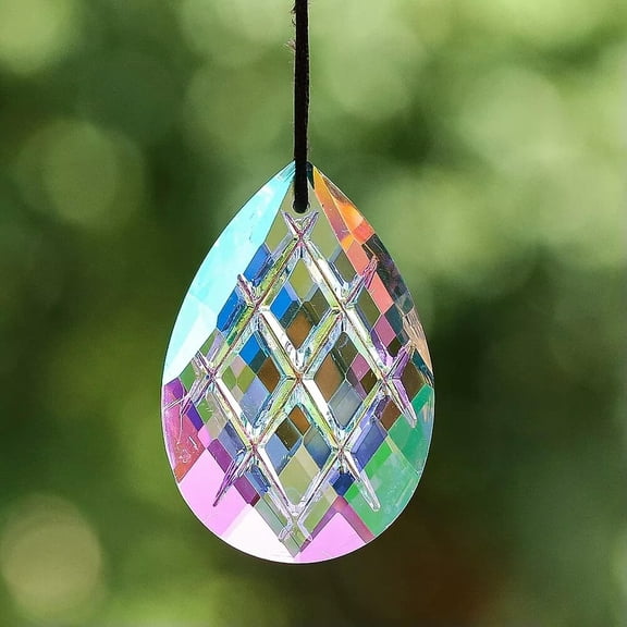 EOEMY 5Pc Aurora Ab Grid Crystal Suncatcher Chandelier Pendant Hanging Prism Decor