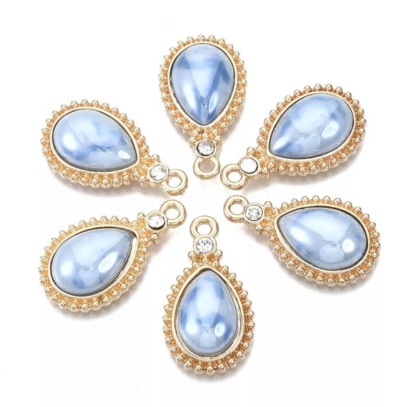 EOEMY 5Pc Cornflowerblue Porcelain Crystal Rhinestone Pendants Teardrop Charms 24X14mm