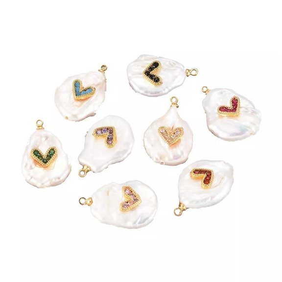 EOEMY 5Pc Nuggets Heart Natural Cultured Freshwater Pearl Pendants 20~25X16~17X8~9.5mm