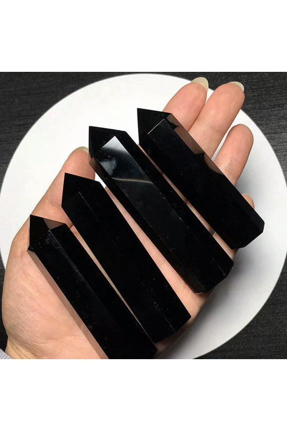 5Pcs 60-70mm Natural Black Obsidian Quartz Crystal Point Wand Healing Obelisk