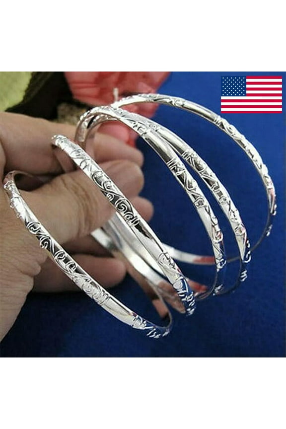 5Pcs 925 Silver Filled Stack Cuff Bangle Bracelets Women Men Jewelry Gift Usa./