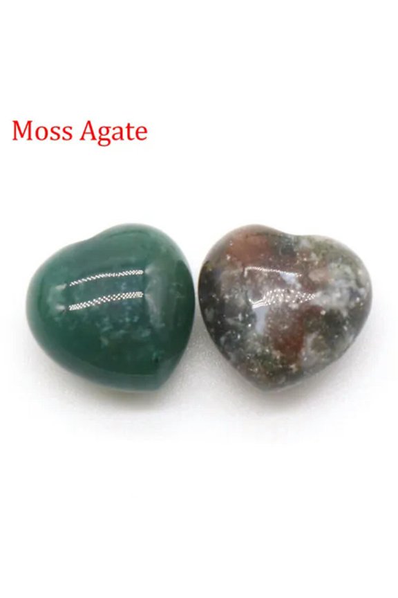 5Pcs Chakra Mini Heart Crystal Pocket Palm Worry Stones Natural Quartz Healing-Moss Agate-5Pcs (Random)