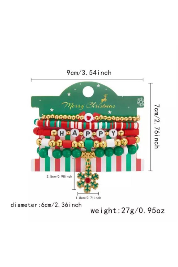 5Pcs Christmas Tree Colorful Soft Ceramic Bead Bracelet Bangle Women Men Jewelry-#2