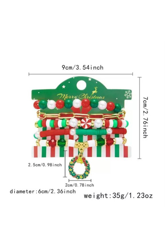 5Pcs Christmas Tree Colorful Soft Ceramic Bead Bracelet Bangle Women Men Jewelry-#6