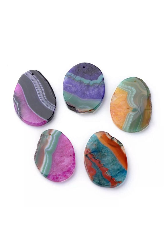 5Pcs Gorgeous Natural Brazil Agate Big Gemstone Pendants Oval Charms 57~63mm