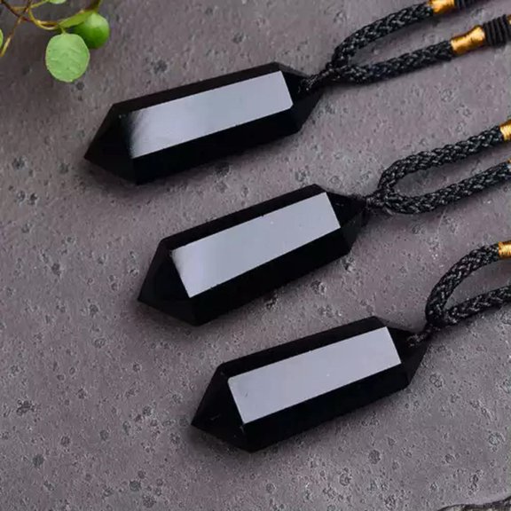 EOEMY Natural Colorful Quartz Crystal Minerals Stone Healing Pendulum Necklace Pendant-Black Obsidian Quartz Dt