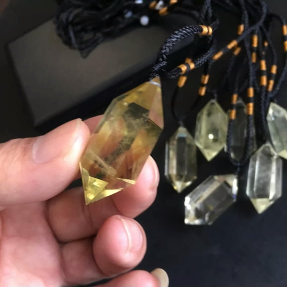 EOEMY 5Pcs Natural Clear Citrine Quartz Crystal Point Pendant Obelisk Necklace Stone