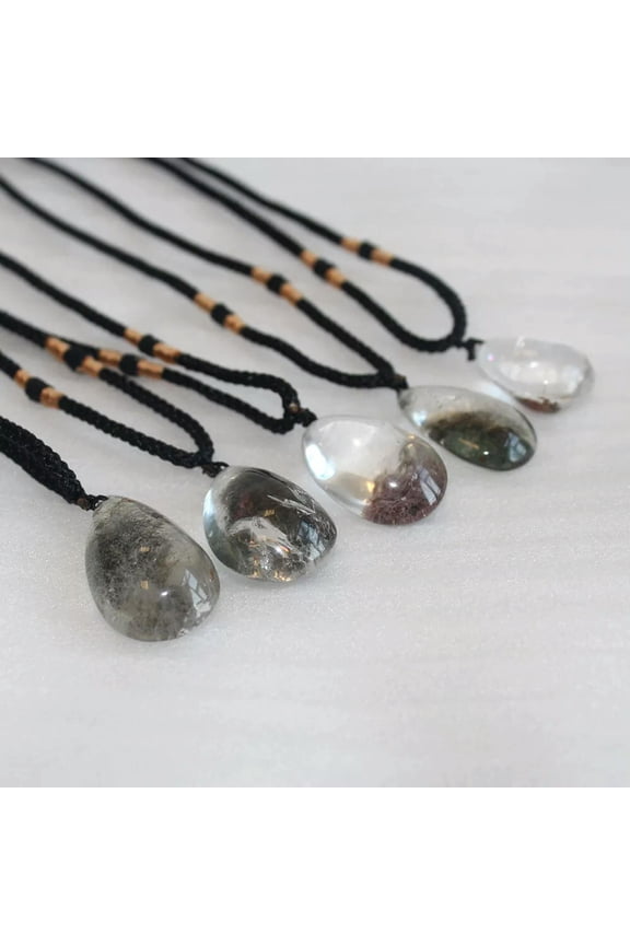 5Pcs Natural Ghost Phantom Polished Stone Quartz Crystal Energy Pendant Necklace