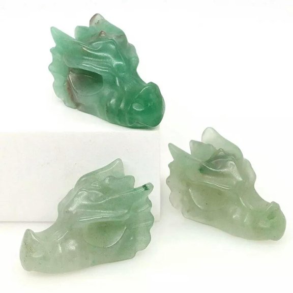 EOEMY 5Pcs Natural Green Aventurine Quartz Crystal Dragon Head Skull Carved Mini Decor