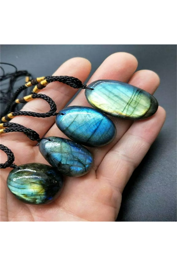 5Pcs Natural Labradorite Tumbled Stone Pendant Quartz Crystal Necklace Healing