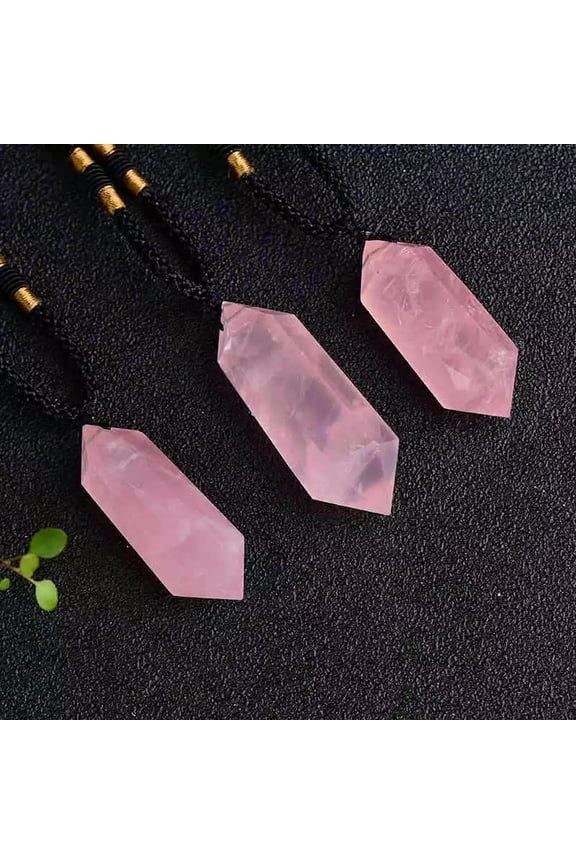 5Pcs Natural Pink Rose Quartz Pendant Chakra Crystal Necklace Pendulum Healing