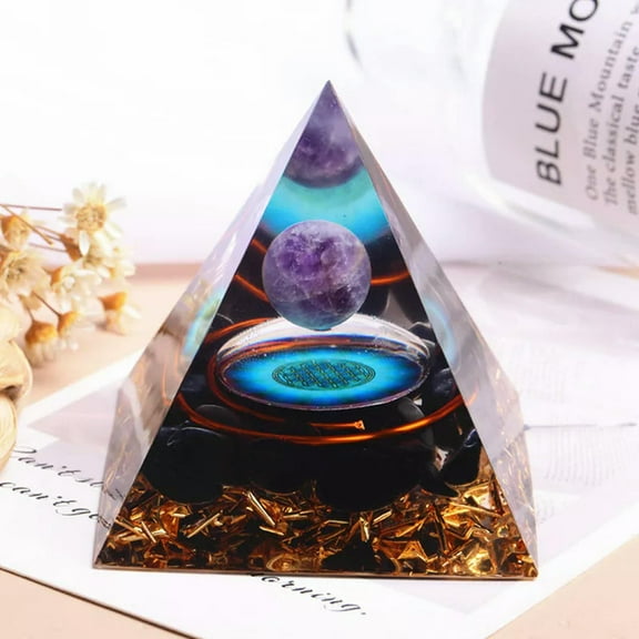 EOEMY 5Pcs Natural Rare Orgonite Amethyst Quartz Crystal Sphere Pyramid 3D Tower
