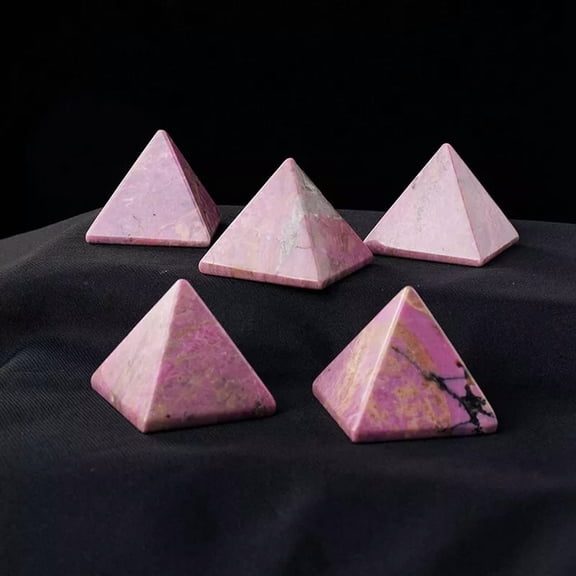 EOEMY 5Pcs Natural Rose Rhodonite Quartz Crystal Orgonite Energy Pyramid Chakra Tower