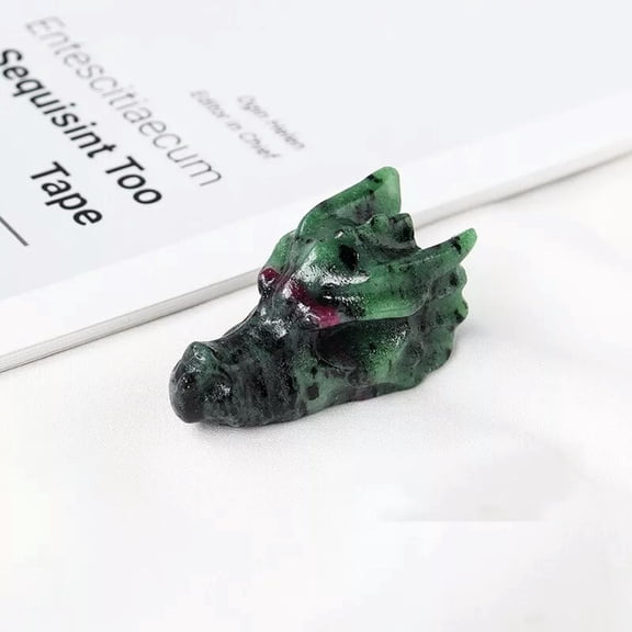 EOEMY 5Pcs Natural Ruby In Zoisite Quartz Crystal Dragon Head Skull Carved Mini Decor