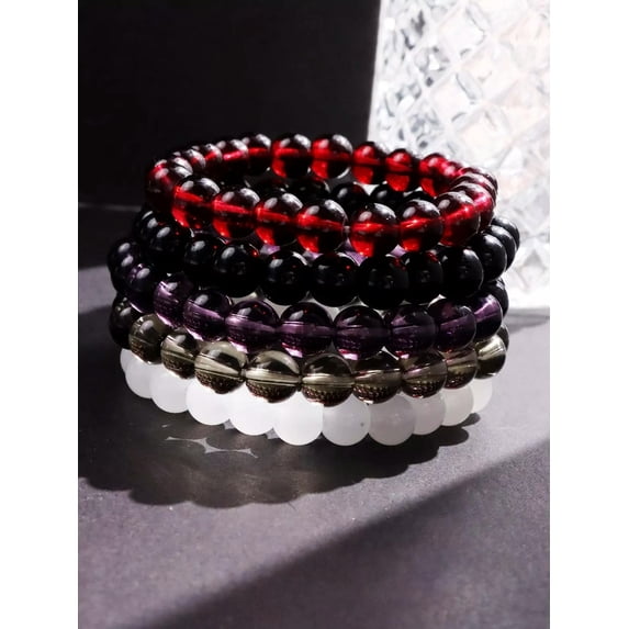 EOEMY 5Pcs/Set Colorful Ombre Beaded Bracelet Set For Men Women Bracelet Stackable-Default