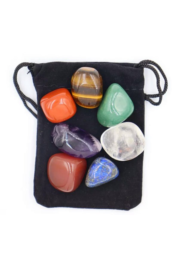 5Sets Natural Quartz Tumbled Stones 7 Chakra Chip Gems Resin Necklace Healing
