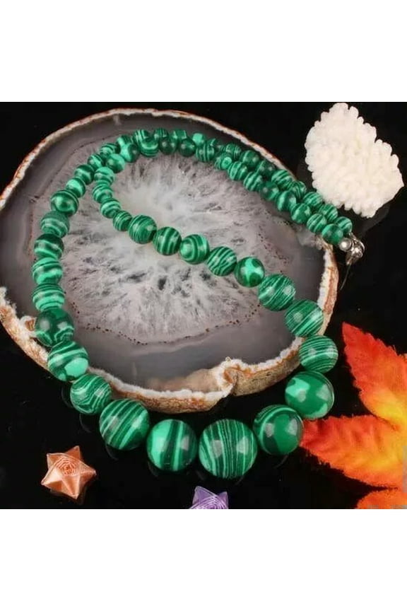6-14mm Green Malachite Gemstone Necklace 18"