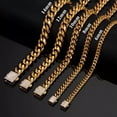 thumbnail image 1 of EOEMY 6-14mm Men Women Gold Tone Solid Stainless Steel Miami Curb Link Chain Bracelet-Gold-14mm-10.5Inch Or 26.5Cm, 1 of 7