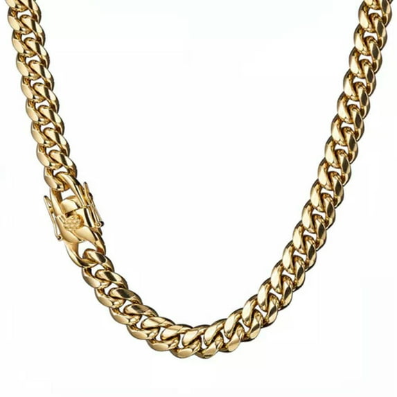 EOEMY 6-18mm Hip Hop 18K Gold Tone Stainless Steel Men Miami Cuban Link Chain Necklace-Gold-10mm-11Inch Bracelet