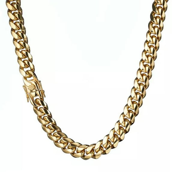 EOEMY 6-18mm Hip Hop 18K Gold Tone Stainless Steel Men Miami Cuban Link Chain Necklace-Gold-12mm-34Inch Or 86Cm