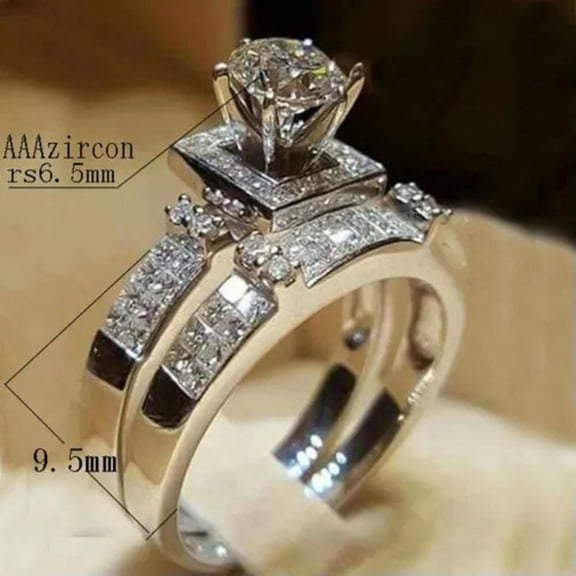 EOEMY 6.5mm Round Cut Aaa Cz Band Women'S Wedding Party 925 Silver Ring Sets Size 6-10