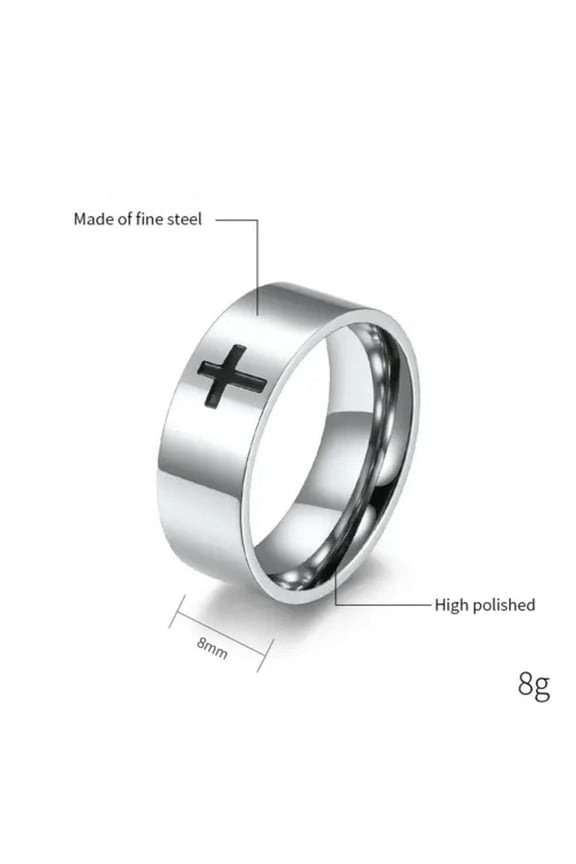6/8mm Black Cross Band Titanium Steel Men'S Women'S Silver Couple Ring Size 6-12