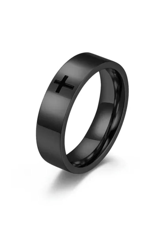 6/8mm Black Cross Band Titanium Steel Men'S Women'S Silver Couple Ring Size 6-12