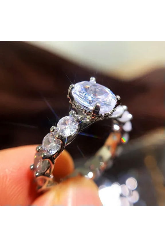 6*8mm Oval Aaa Cz Band Elegant Ring Women'S 925 Silver Engagement Ring Size 6-10