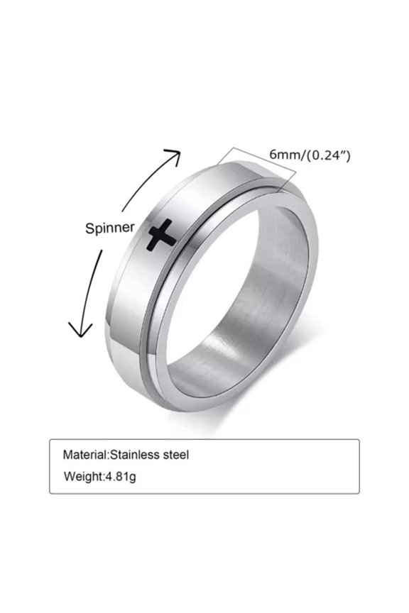 6/8mm Silver/Black/Gold Cross Spinner Band Male'S Stainless Steel Religious Ring