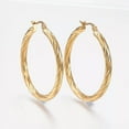 thumbnail image 1 of EOEMY 6 Pairs Stainless Steel Twist Stripe Golden Hoop Hypoallergenic Earrings 42X40mm, 1 of 2