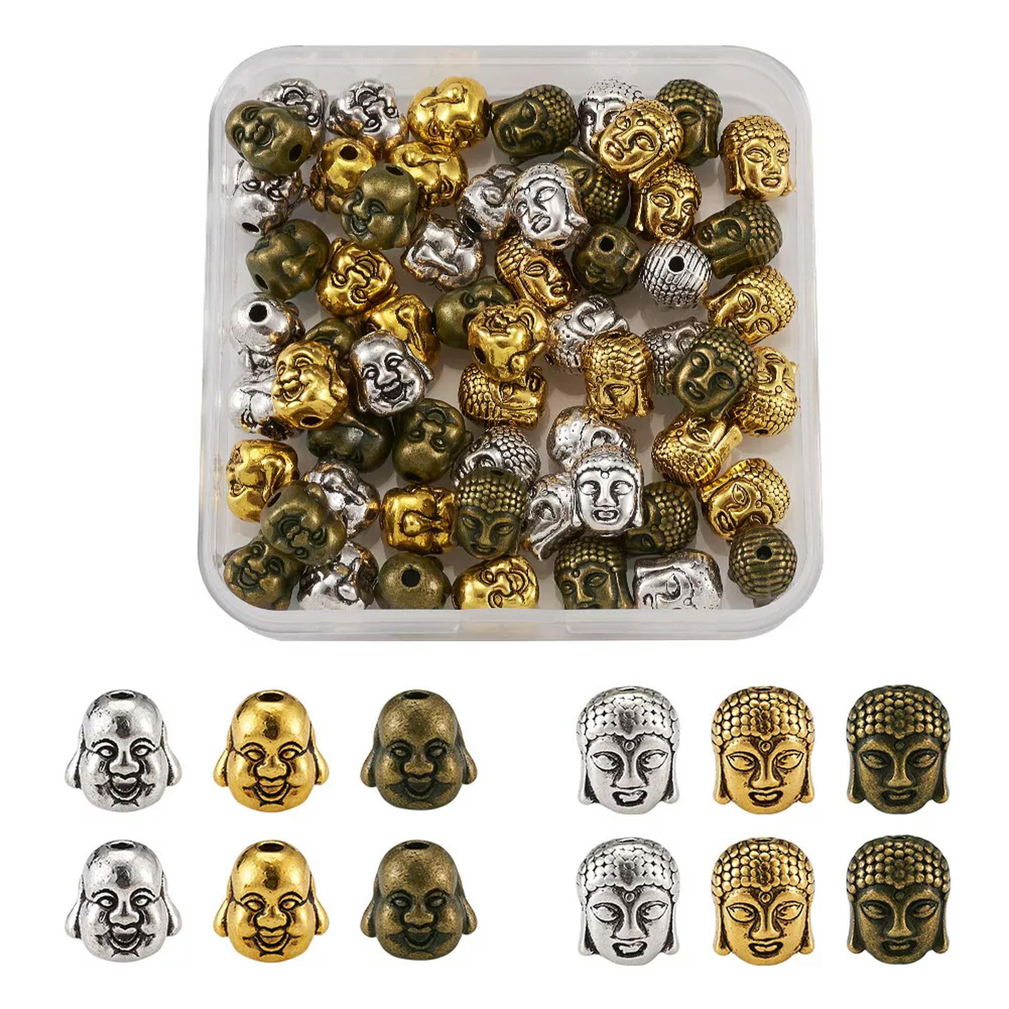 EOEMY 60Pcs Tibetan Alloy Buddha Beads Mini Metal Loose Spacer For Buddhist 10~11mm