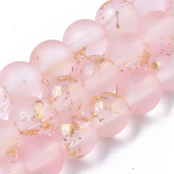 EOEMY 65Pc/Strd 6~7mm Colorful Transparent Spray Painted Glass Golden Foil Round Beads-Pink*2