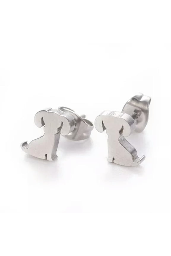 6Pair 304 Stainless Steel Post Stud Hypoallergenic Earrings Earring Back 5~8.5mm-Dog Silhouette-7X8mm